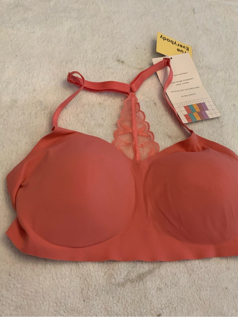 Coral Lace-Back Seamless Bralette no wire nwt size large sku 3318